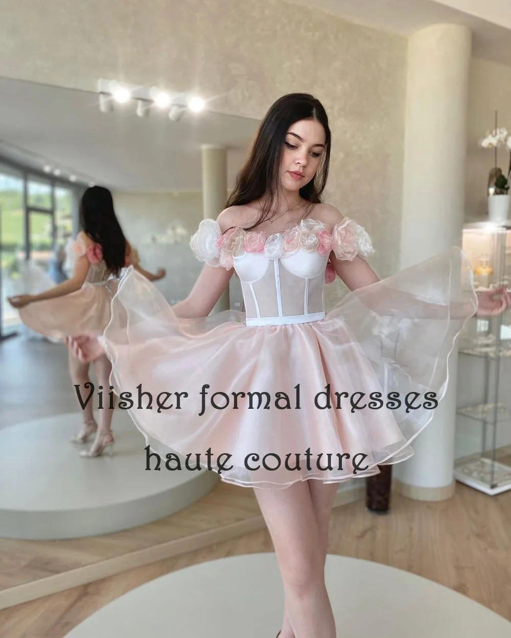 

Short Homecoming Dresses for Teens Flowers Off Shoulder Organza A Line Prom Party Dress Sweetheart Above Knee Evening Gowns