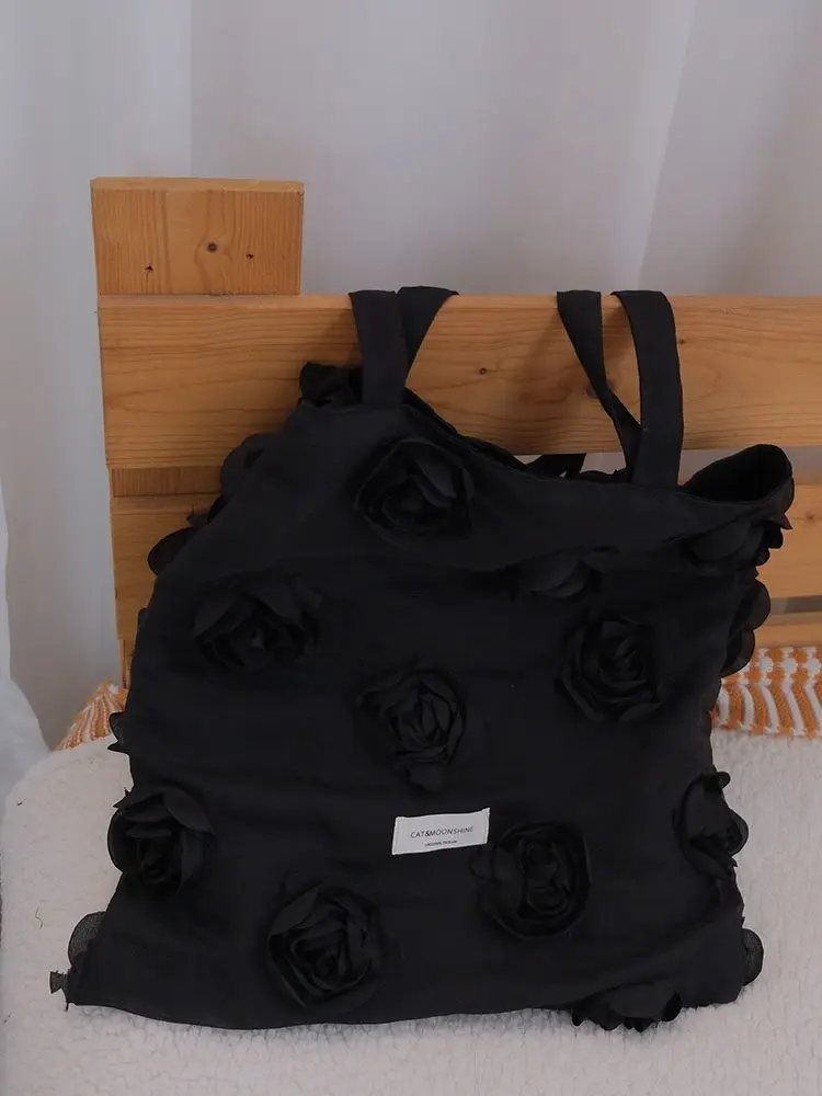 Korean Sle Canvas oulder Bag with 3D Flower Embroidery for Women Vaion Travel Casual op Bag Soft Handle Tote