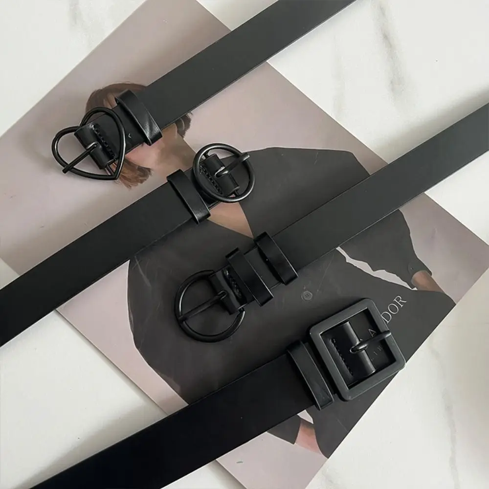 

PU Leather Women Waist Belts All-match Wide Side Black Metal Buckle Jeans Belt Punk Korean Waistbands Lady