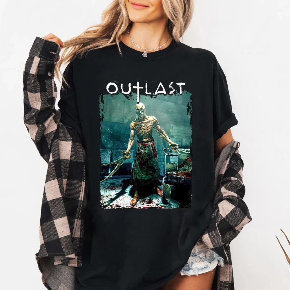 Outlast Horror Game T-Shirt Scary Survival Gamer Tee Clothing Graphic Short Sleeve Shirt Unisex Men Women All-Season