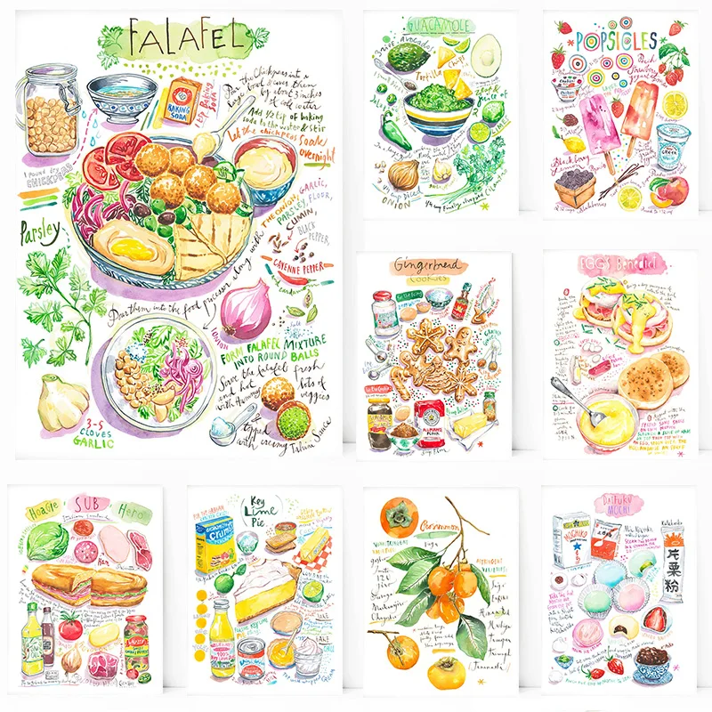 Póster de Arte de Pared con Diseño de Comida, Postres, Huevos, Recetas, Pastel de Merengue con Limón, Tomates y Pollo, Pintura de Diamantes para Decoración del Hogar