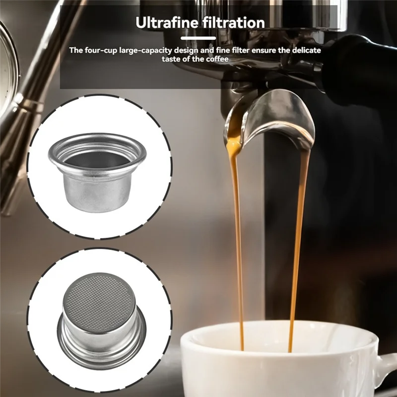 A05G-Filterkorb für Kaffeemaschinen mit Griff aus Edelstahl, 58 mm, Pulverschüssel für vier Tassen, wiederverwendbare Kaffeefilter