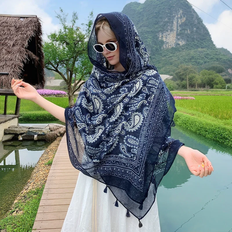 

Women Vintage Paisley Scarf Boho Ethnic Shawl Soft Lightweight Wrap Summer Sun Protection Beach Cover Up Office Blanket