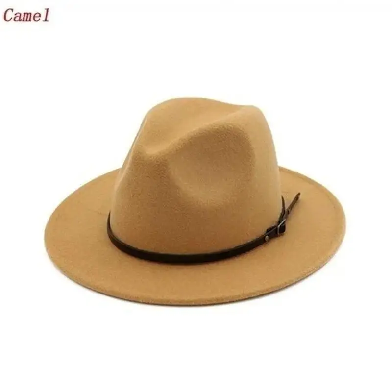 Men Women Fashion Vintage Simple Solid Color Wide Brim Felt Jazz Cap Church Party Travel Hat Accessory Gift