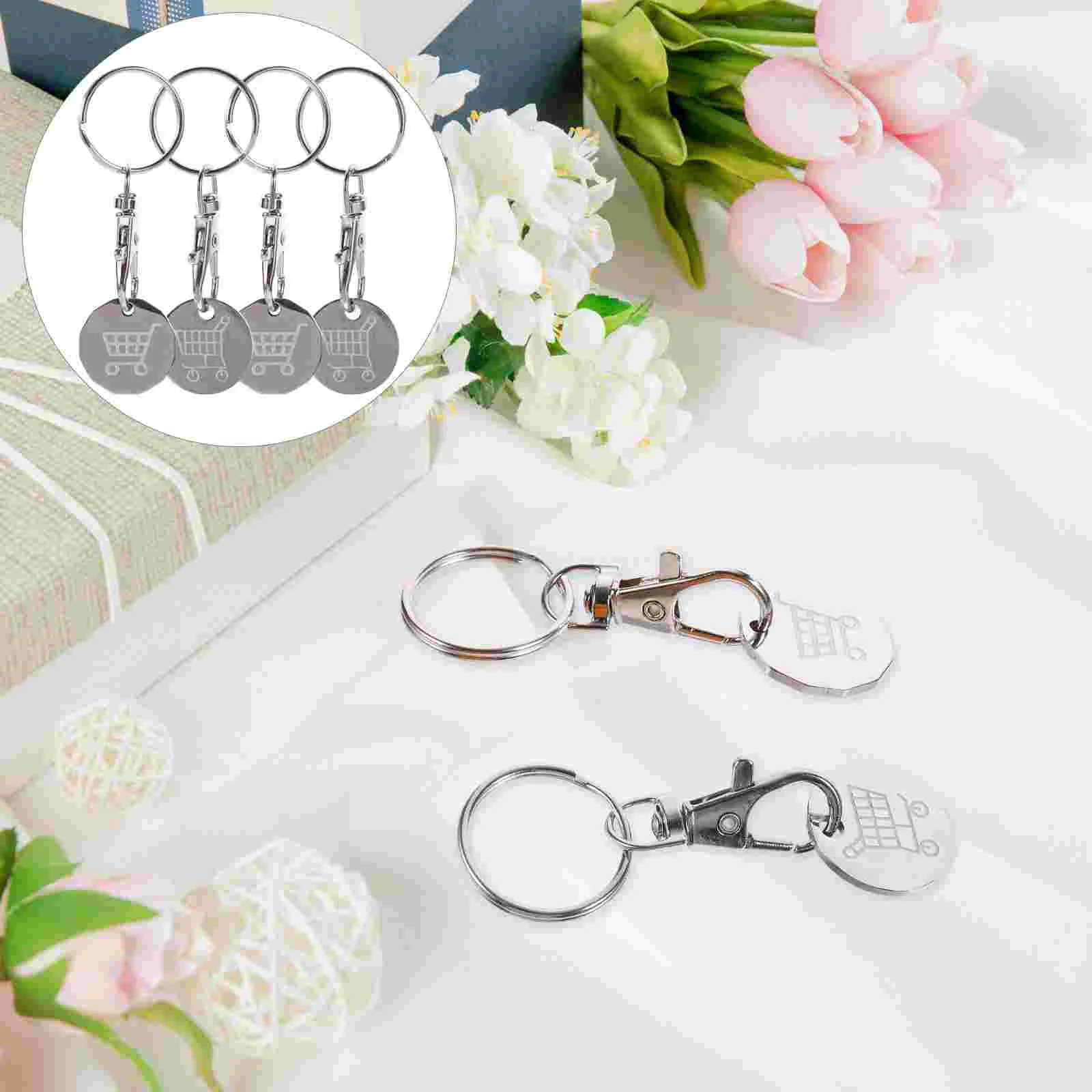 4 Pcs Cart Token Trolley Metal Key Ring Small Tokens Keyrings Shopping Pendant Coin Keychain Pendants