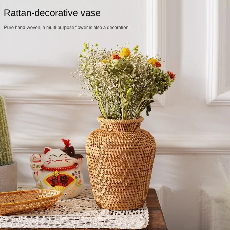 

Rattan Woven Flower Basket, Desktop Storage Vase, Shooting Props, American Furniture, Vietnam Autumn