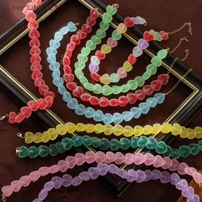 Nuevo 1 pieza niñas dulce goma resina caramelo encantos pila joyería gargantilla collar nuevo colorido gelatina corazón collares para mujeres regalos