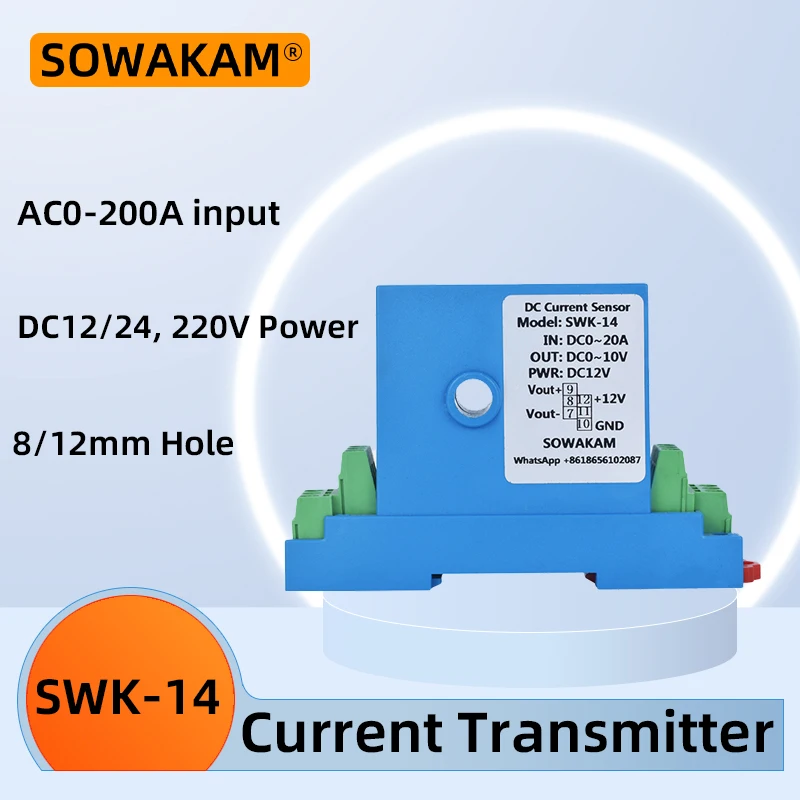 K14 AC Current Transmitter Din Rail 0-200A Current Sensor Hall Current Transducer Output 4-20mA DC24V 220V Power Supply