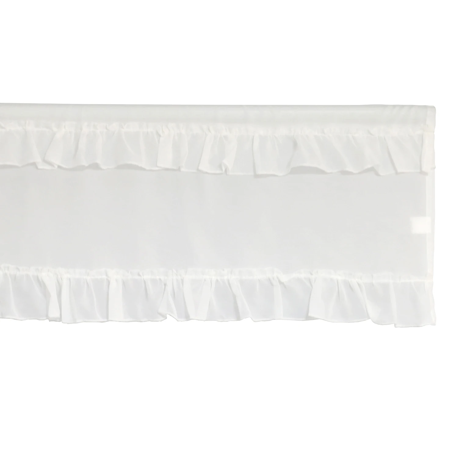 White Ruffled Sheer Curtain Valance, Rod Pocket Window Treatment for Kitchen/Bathroom