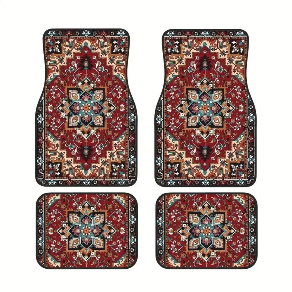 4Pcs Bohemian Car Floor Mats Anti-slip Dirty Resistant Persian Carpet Heavy Duty Car Decoration Car Floor Protector Rugs