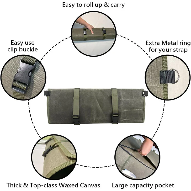 Knife Roll Bag Heavy Duty Convenient Storage Case Protection For Chefs Knives Stylish Military Green 10 Knife Slots Zipper Pocke