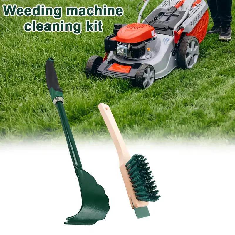 Juego de herramientas de limpieza para cortacésped ergonómico con raspadores de mango largo y cepillo de cerdas duras para un cuidado eficiente del césped