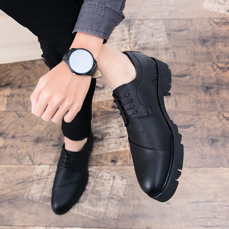 Loafers Pointed Toe Thick Sole Soft Platform Male Casual Shoe Office Moccasin Men's Leather Shoes in Promotion Shipping Free New