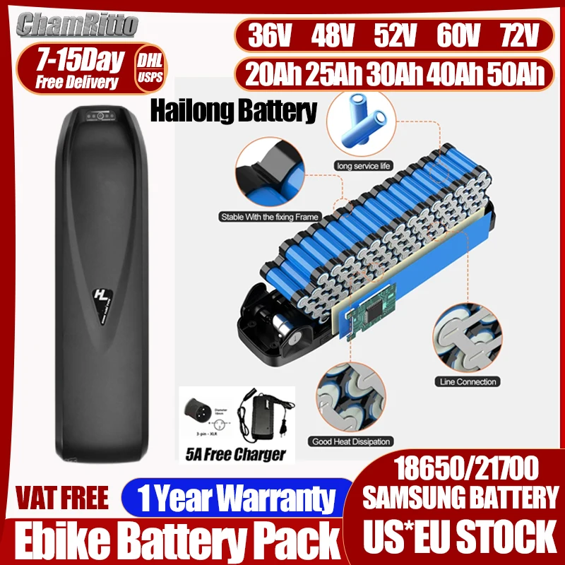 

Hailong Batterie 60v 72v 40ah Electrique Velo Ebike Bateria 20 24 50ah 60ah Bafang 36v 48v 52v 30ah 2000w Akumulator de baterias