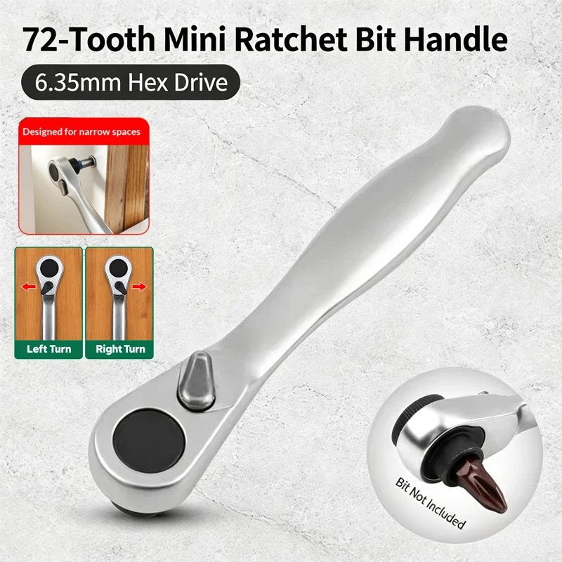 1/4" Drive 72-Tooth Single-Head Ratchet Wrench Bit-Compatible – Ideal For Tight Spaces Home Repairs And DIY Projects