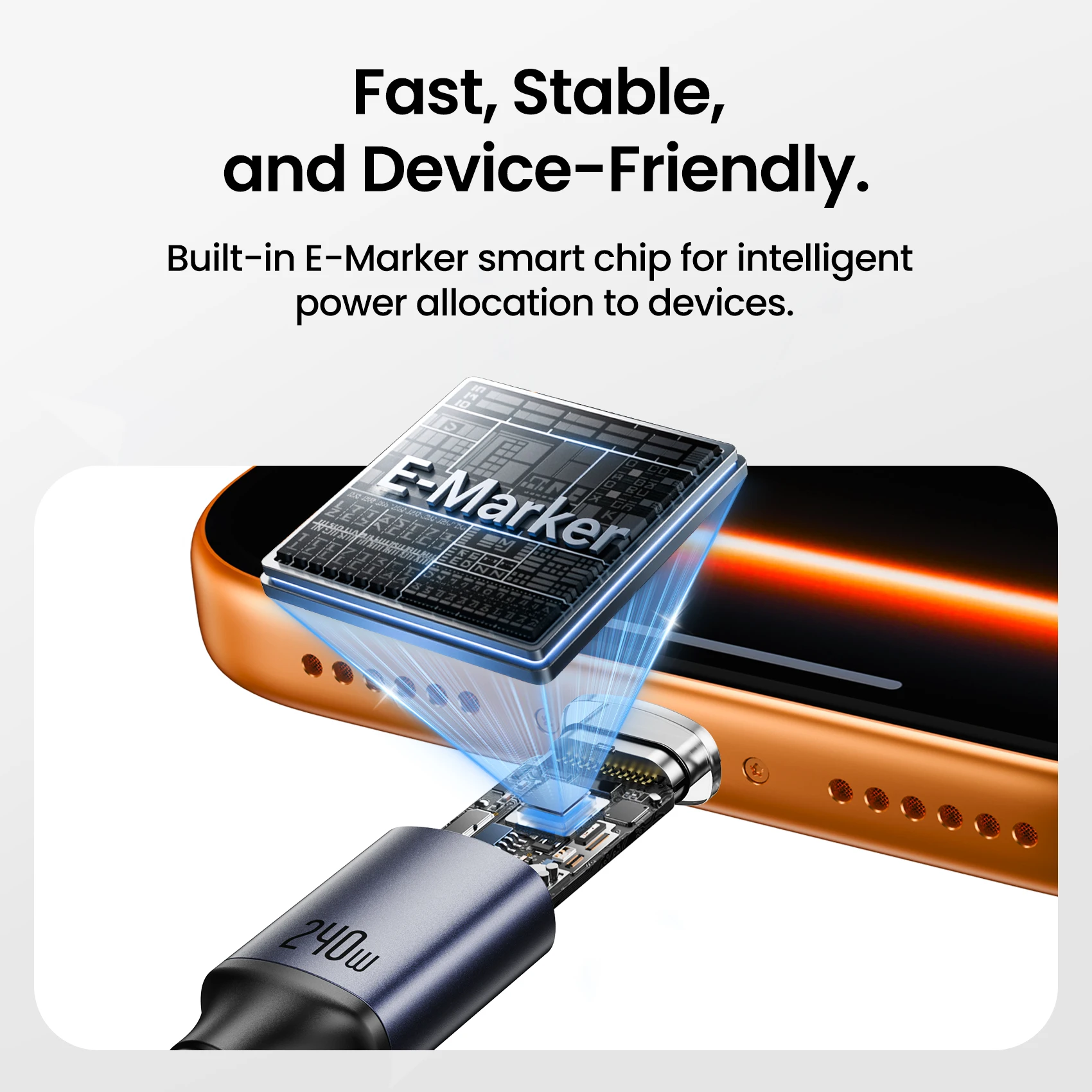 Kabel magnetyczny Vention 240W USB C do USB C PD3.1 do szybkiego ładowania, do MacBooka, laptopa, iPhone'a 17 16 15, Samsunga S25 — zdjęcie produktu 5