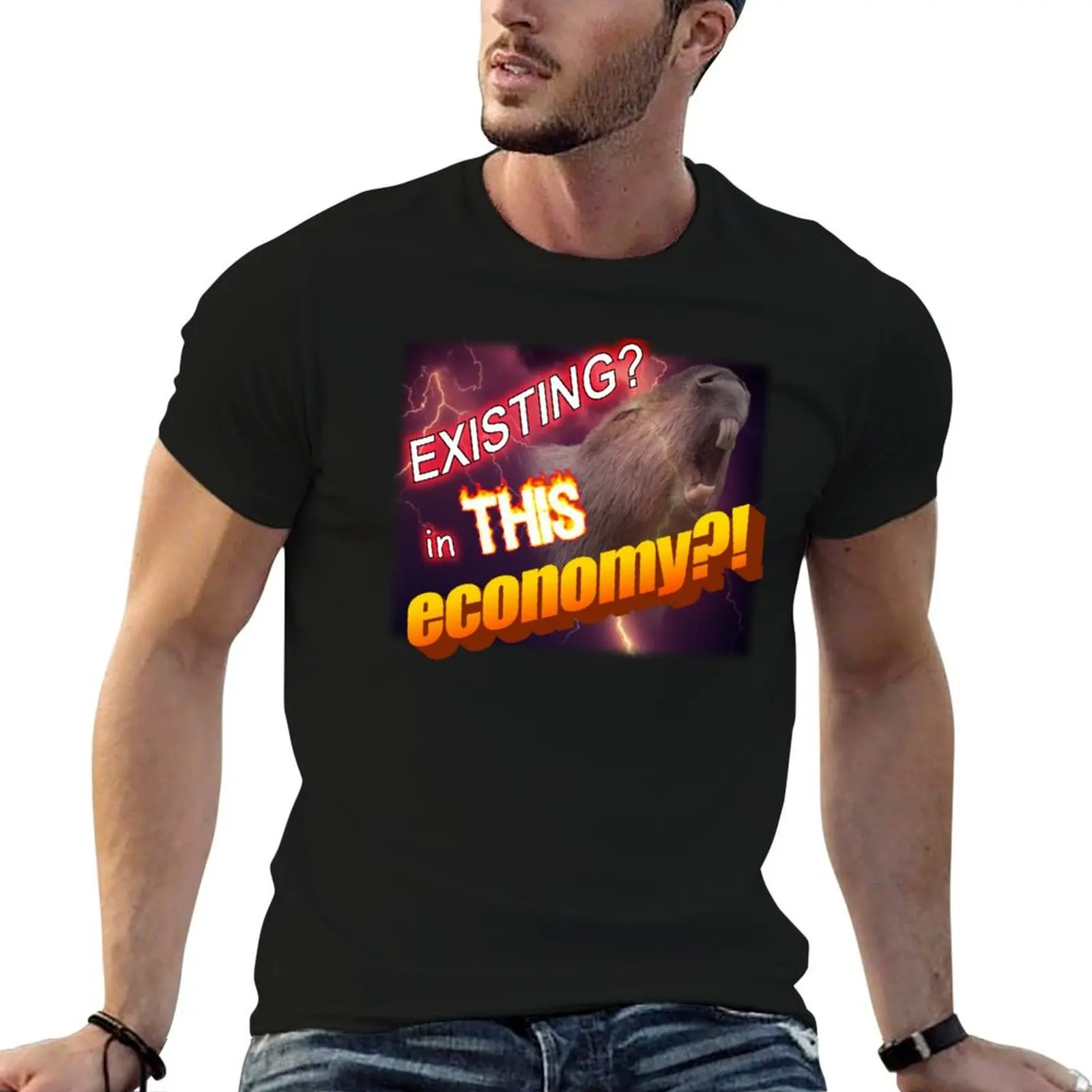 T-shirt Meme « Existant dans cette économie », T-shirts anime pour homme, lot de t-shirts en coton pour homme, pack de t-shirts en coton