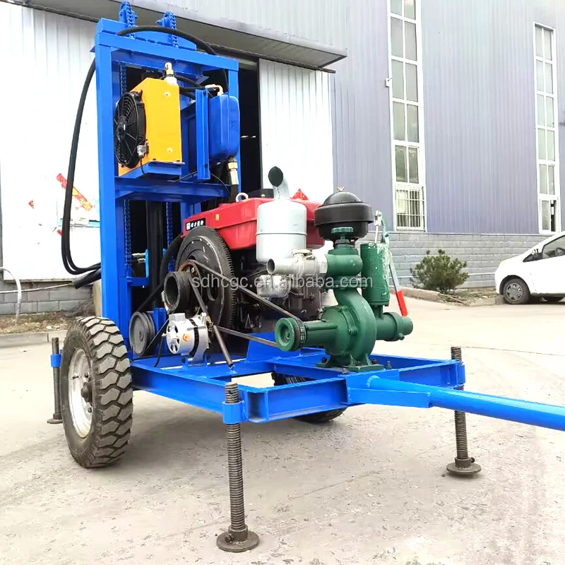 Deep Well Drilling Rig 22hp Wheels Type Hydraulic Water Well Borehole Drilling Machine