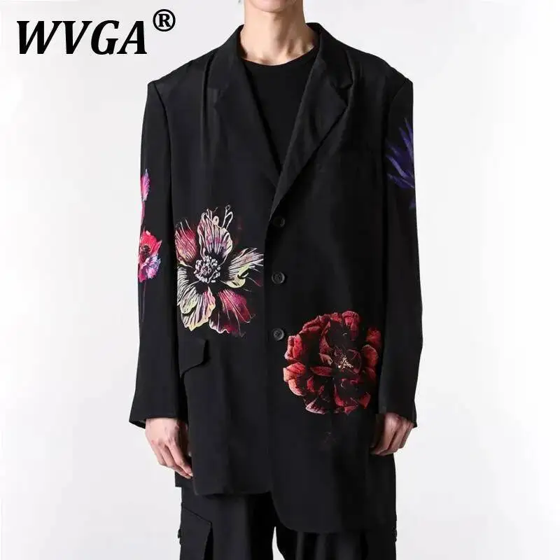 

WVGA весна осень новый мужской прилив High Street дизайн с принтом модный пиджак нишевый шикарный повседневный свободный асимметричный костюм-пальто Ins W8752