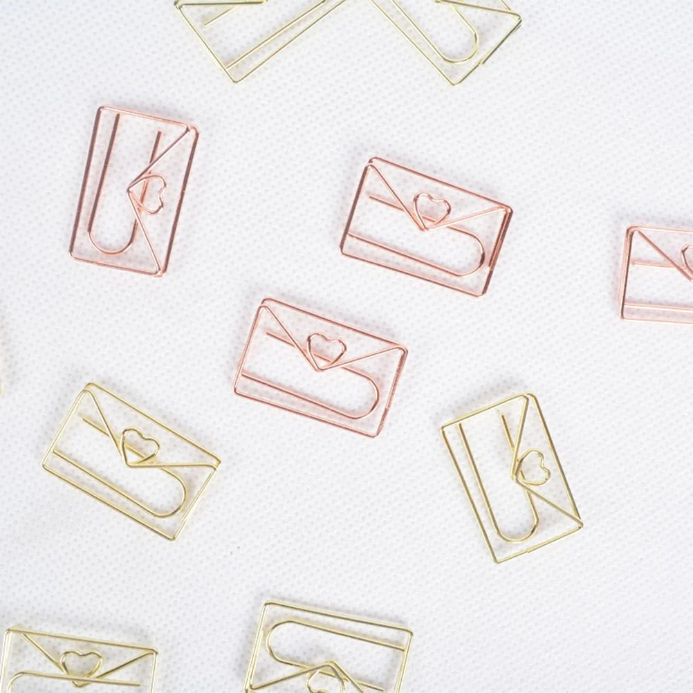 10Pcs Heart Envelope Shaped Metal Paper Clips Strong Clipping Force Home Office School Bookmark Organizer