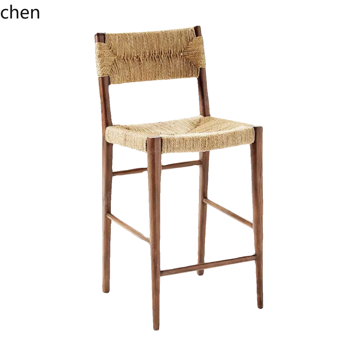 HSN Solid Wood Bar Chair Modern Bar Stool Retro Rope Back Chair