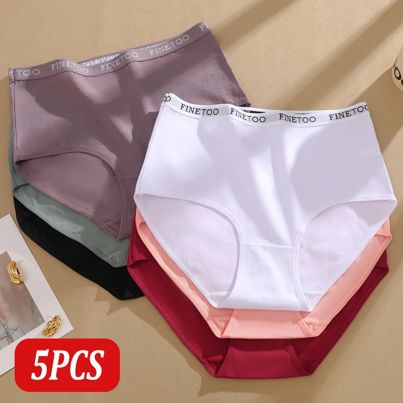 FINETOO 5 Teile/satz Baumwolle Hohe Taille Höschen Für Frauen Nahtlose Weiche Bequeme Unterhose Elastische Atmungsaktive Dessous Dessous