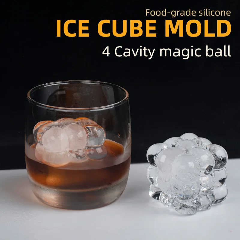 4 grid magic ball ice cube Whiskey ice hockey silicone mold home ice box artifact kitchen gadget accessories