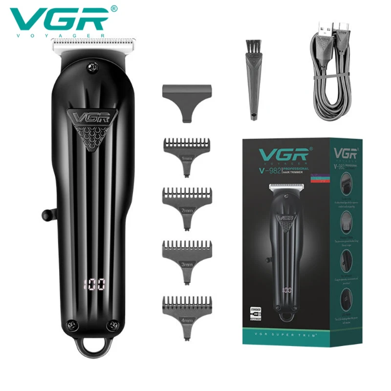 VGR Hair Trimmer Professional Hair Clipper Electric T-Blade Hair Cutting Machine 0mm LED Display Barber Trimmer for Men V-982