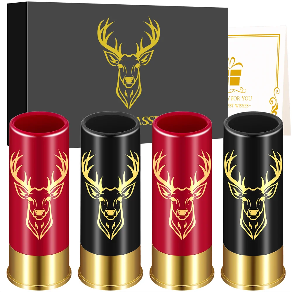 4pcs/Set Small Wine Cup Gift Box Creative Deer Head Pattern Plastic 12 GA Shot Glasses Wedding Party Drinkware Cup Gift