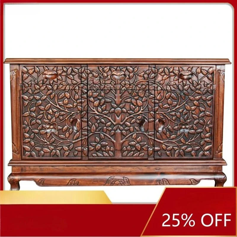 Asian Style Furniture Curio Cabinet Shoe Cabinet Ancient and Modern Log Entrance Cabinet