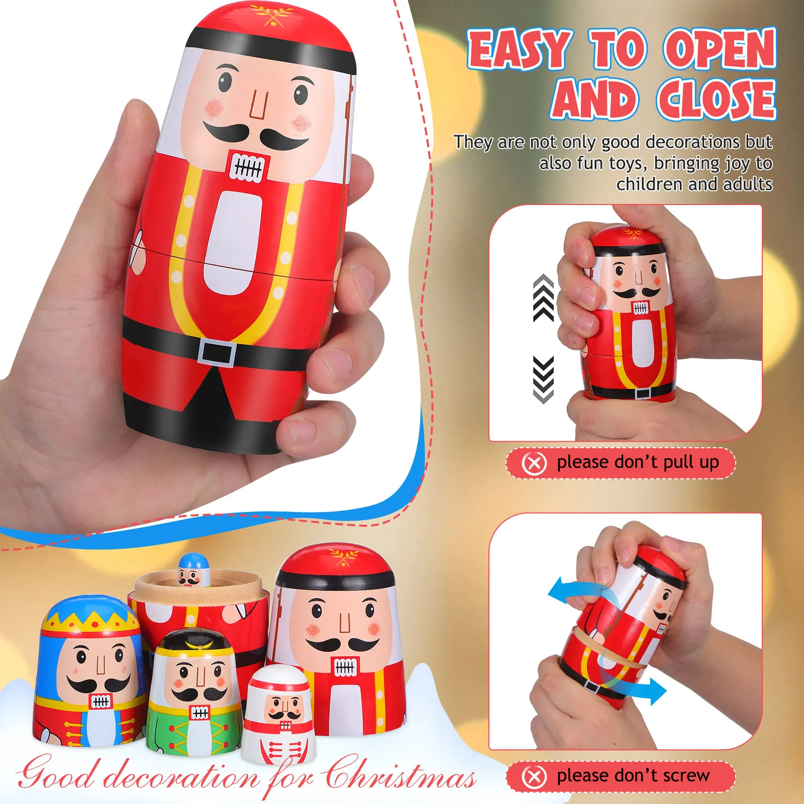 1 set Notenkraker Nesting Dolls Kerst Matryoshka Desktop Hout Russisch cadeau voor volwassen kinderen Grappig stapelspeelgoed