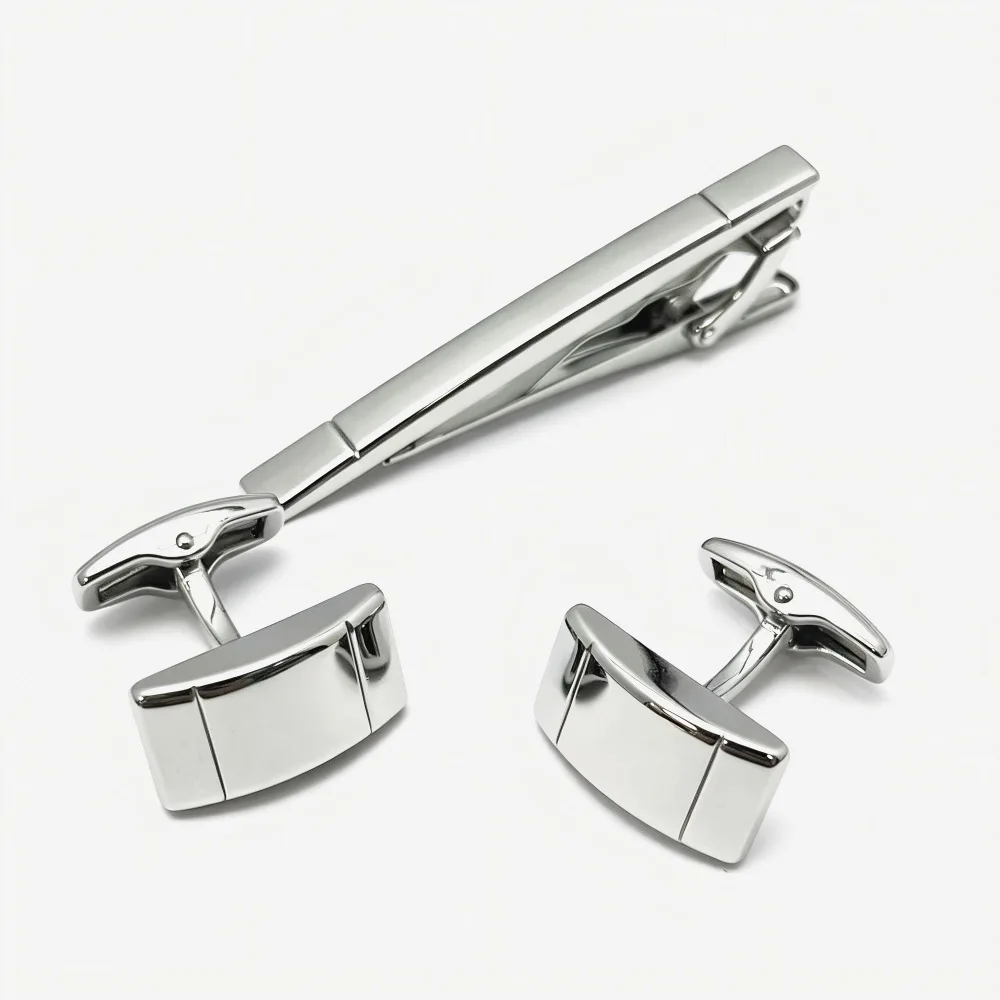 A Set New Rectangular Glossy Tie Clip Cufflinks Set Men's Business Formal Shirt Accessories Wholesale Elegant Gift