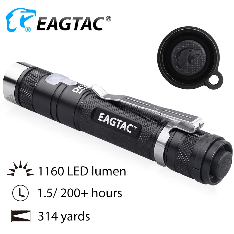 EAGTAC DX30LC2R USB قابلة للشحن XPL مرحبا التكتيكية مصباح ليد جيب رمي طويل 1160 LED لومينز 18650 بطارية شاحن يو اس بي متضمن