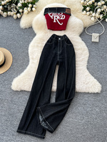 SINGREINY American Retro Sexy 2pcs Sets Sleeveless Strapless Letter Embroidery Tops+Wide Leg Jeans Summer Casual Fashion Suits