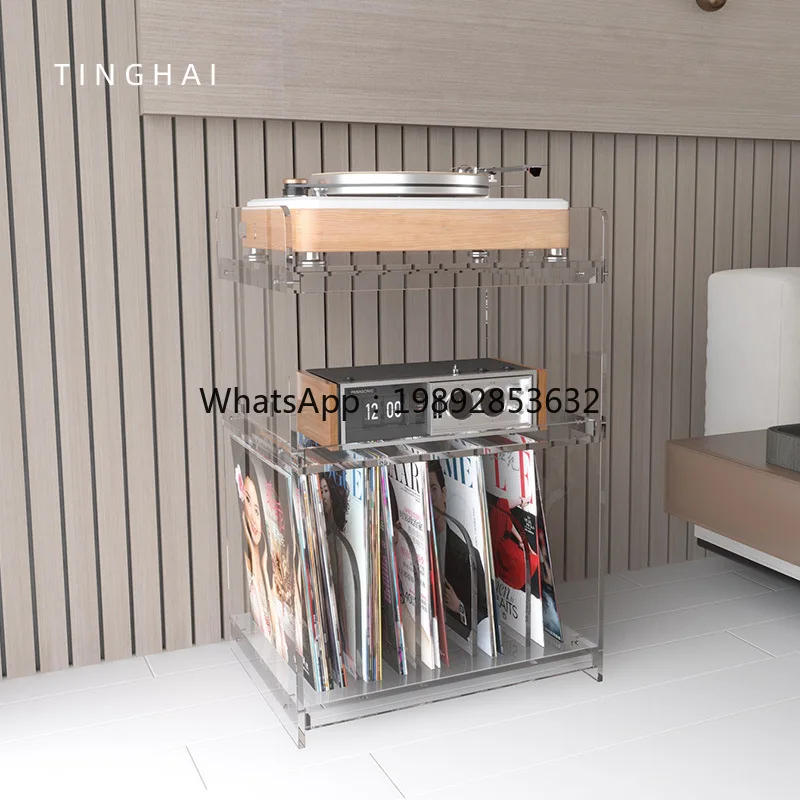 LYY Transparent Vinyl Record Player Display Stand for Living Room Bedroom Study Album Storage Side Table
