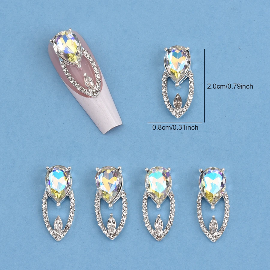 6pcs Y2K Starss Crystal Bling Nail Charms Big Drop Gem Stones Hollow Nail Jewelry Style for Long Nail Design Tech DIY Crafts Sup