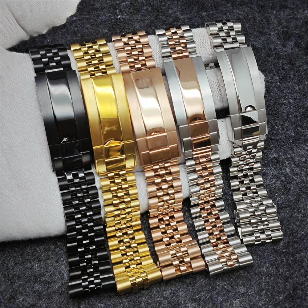 20MM Stainless Steel Watch Band Single Folding Buckle Solid Screw Links Watchband Strap Vintage Jubilee Bracelet