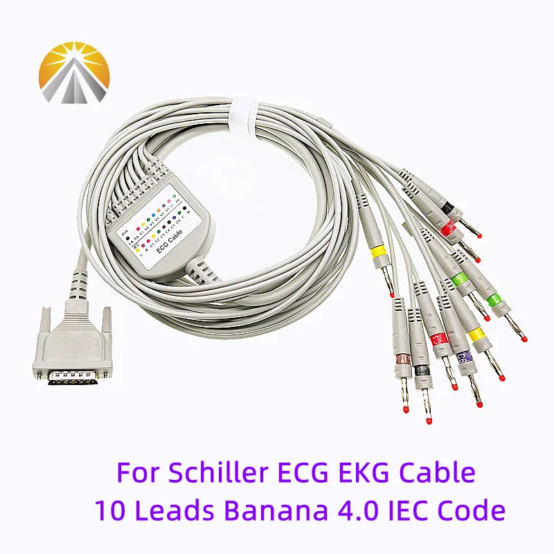 쉴러 원피스용 ECG 케이블, 10 리드 DB15 핀 AHA 또는 IEC 바나나 또는 클립 EKG 케이블, AT1 AT2 AT102 CS12 바이오넷 콘트론 P80 10K