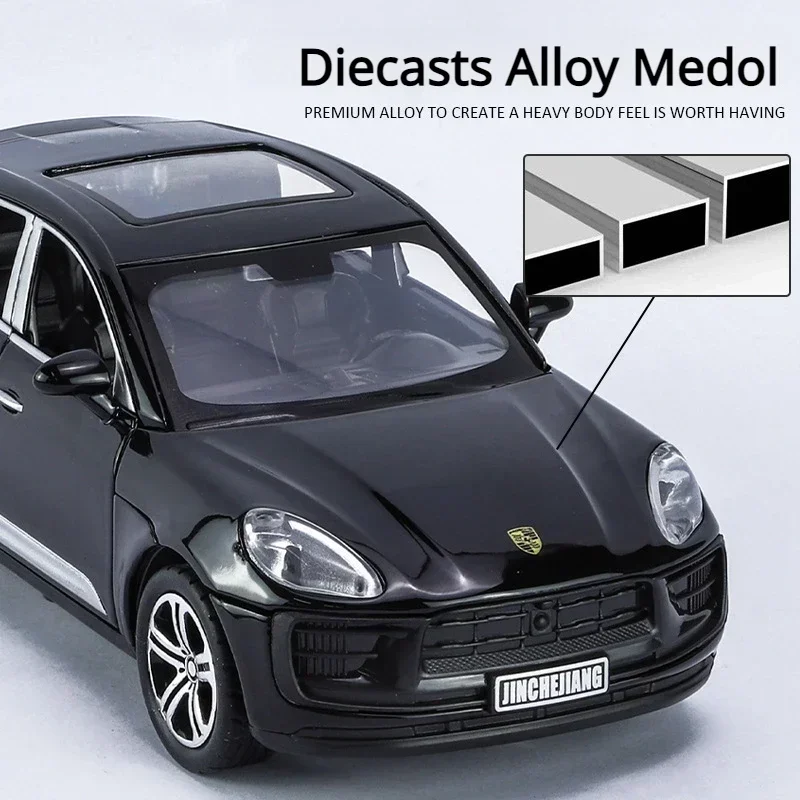 1:32 Macan T SUV Model Samochodu z Odlewu Stopu Metalu, Zabawka, Metalowa Miniaturowa Figurka, Napęd na Sprężynę, Dźwięk i Światło, Prezent dla Dzieci