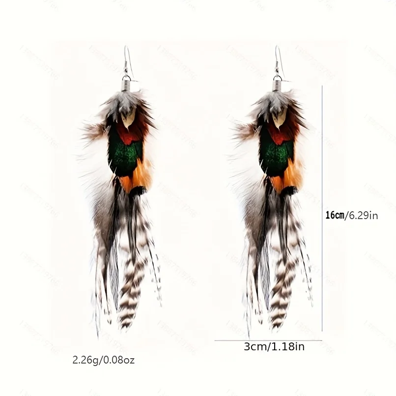 Bohemian Style Multicolor Pheasant Feathers Dangle Earrings for Women and Girls