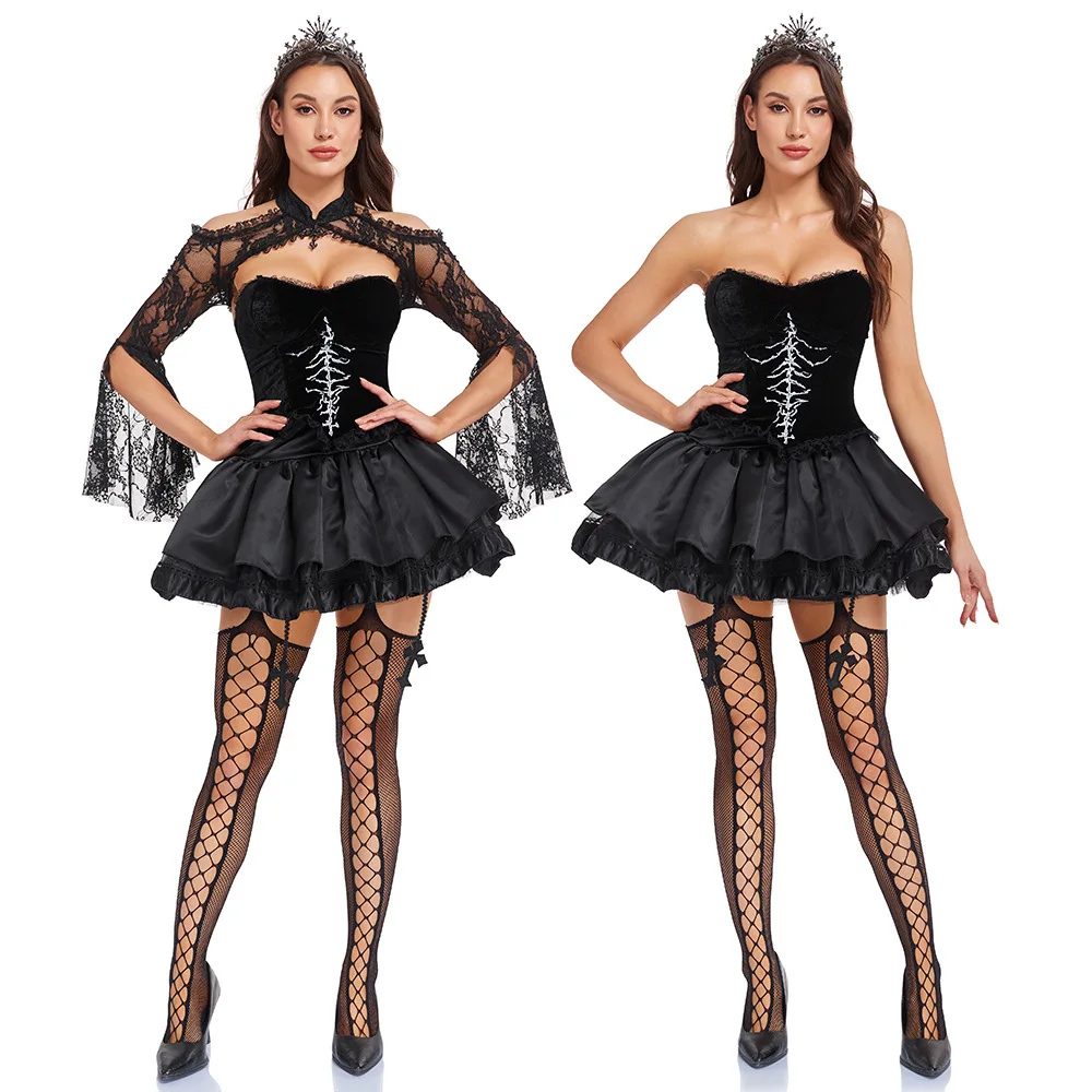 

Gothic Style Lace Outfit Sweet Cool Halloween Sexy Dress Dark Widow Role-playing Cosplay Costume Women's Traditional Clothing