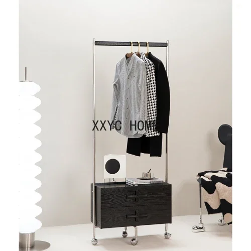 

Solid Wood Coat Rack Floor Bedroom Corner Multi-Functional Stainless Steel Movable Hanger