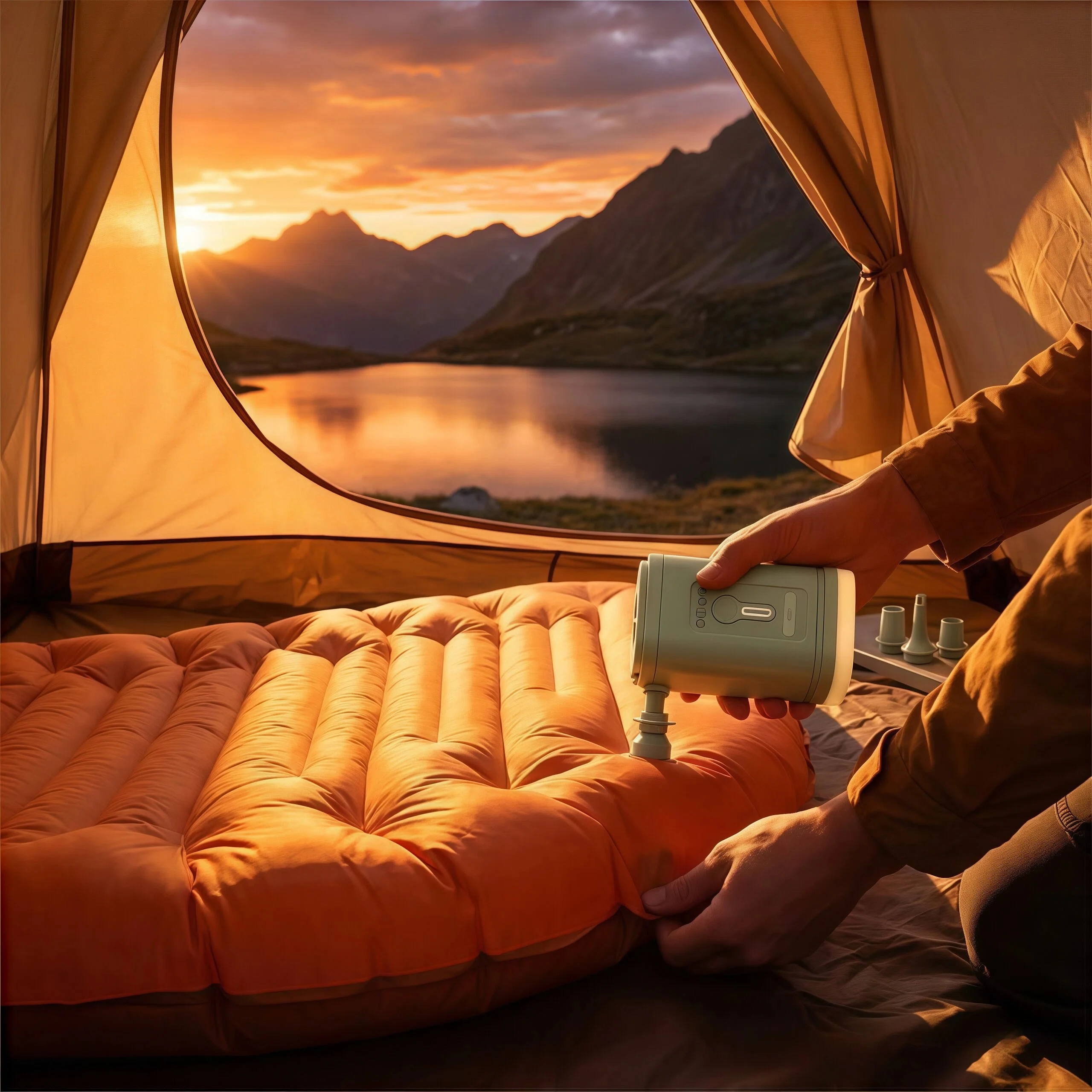 

Портативный беспроводной воздушный насос для кемпингового матраса, перезаряжаемый мини-электрический надувной дефлятор со светодиодным фонарем для кемпинга