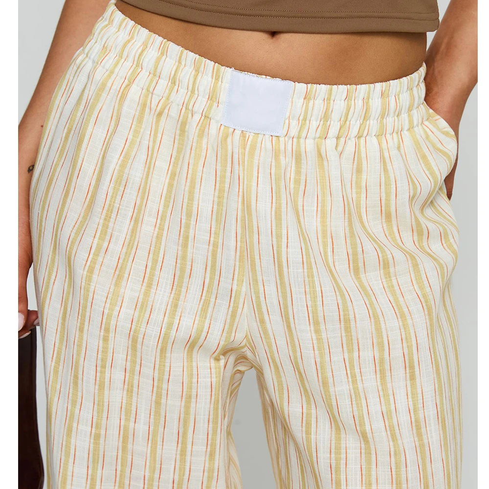 

Korean Casual Striped Straight Pants Y2k Retro Women Loose Holiday Pants Perppy Sweet Mid Waist Office Trousers Sweatpants