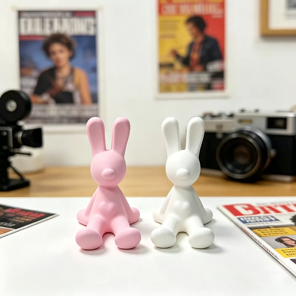 3D Printed Cute Sitting Rabbit Figurine Kawaii Long Ears Bunny Statue Creative Miniature Animal Ornament Aesthetic Desk Decor