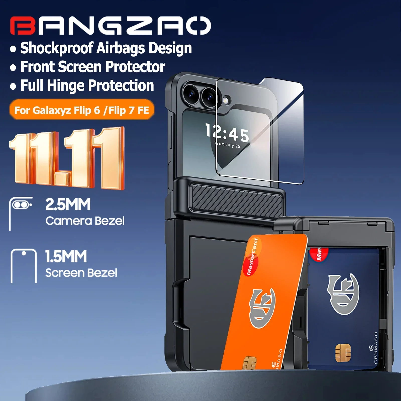 

Глобальный карнавальный фестиваль, чехол для Galaxy Z Flip 6/7FE, с держателем для карт, защитная пленка для экрана, противоударный, прочный, черный