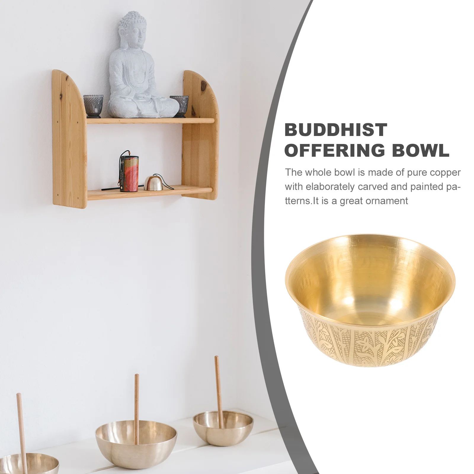 

Pure Copper Buddhist Offering God Sacrificial Bowl Smooth Temple Decor Worship Bowl For Home Rice Water Ritual