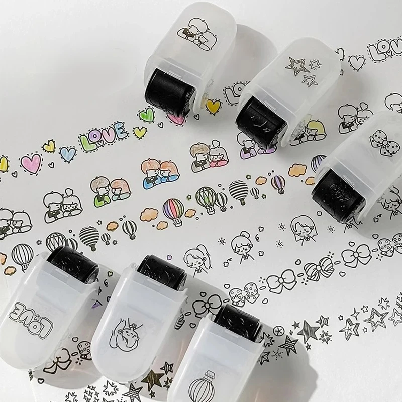 1PC Cartoon Pattern Lace Band Children\'s Rolling Flower Seal Creative Seal Graffiti Handbook DIY Roller Lace Decoration Band