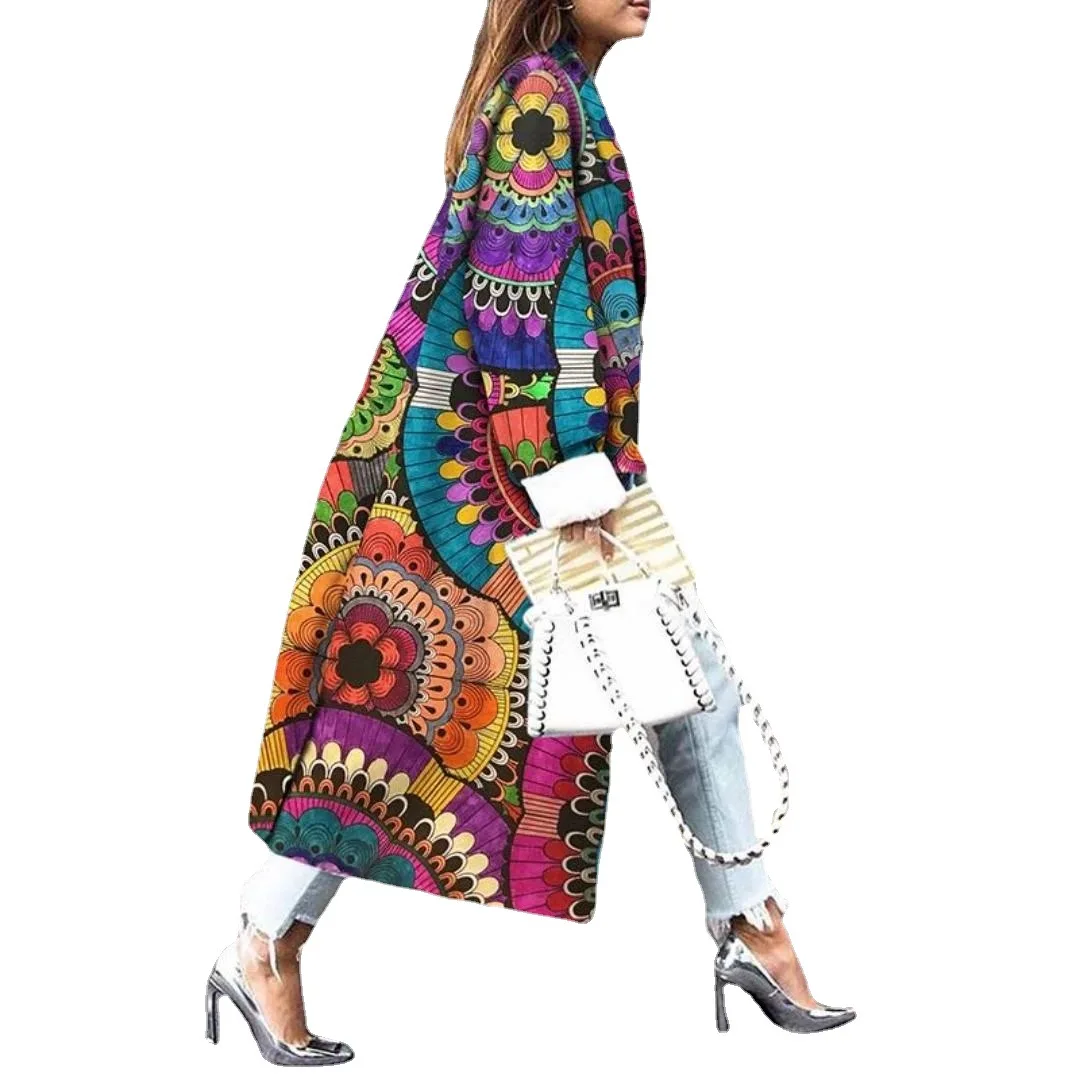 Nowa modna kurtka dwurzędowa z nadrukiem, idealna do dojazdów do pracy, dostępna od ręki, damska kurtka wiatrówka z długim rękawem i motywem kwiatów kaszmiru, 2026.