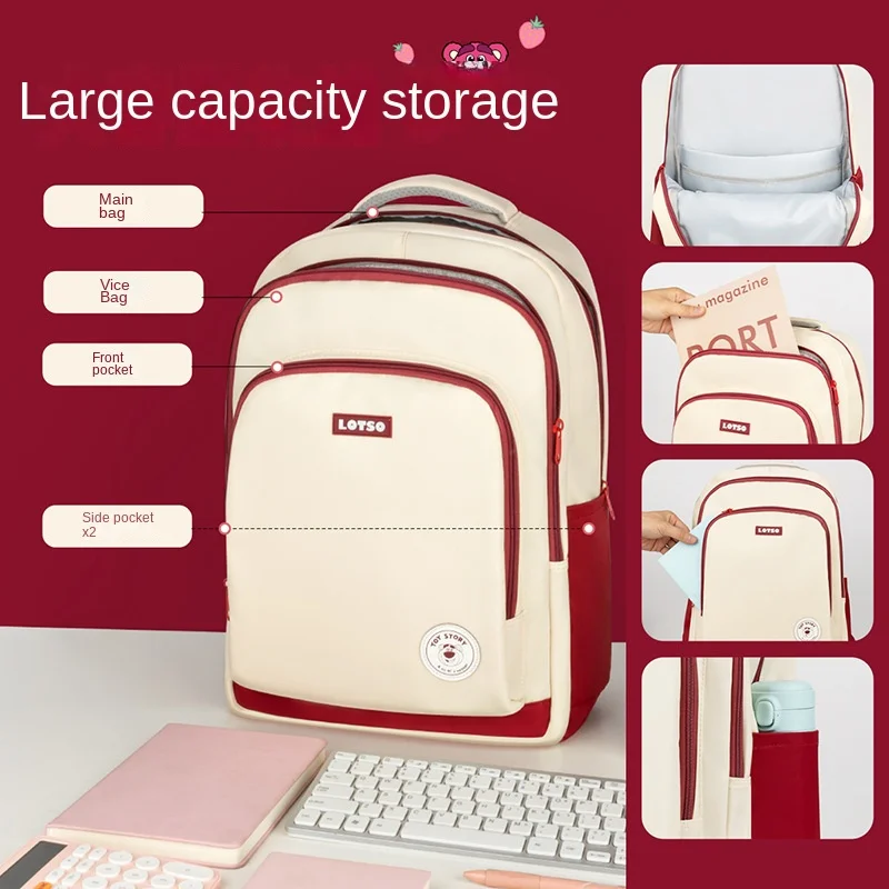 Disney Girl Fashion School Bag Lotso Grade 3-6 Middle High Student Shoulder Orthopedic Backpack Large Capacity Light Mochilas
